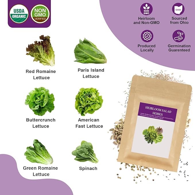 Salad Greens Seed Pod Kit for AeroGarden, idoo with Red and Green Leaf, Romaine and American Fast/Buttercrunch/Paris Island Lettuce, Spinach - Hydroponics Supplies for Most Brand (7-pod)