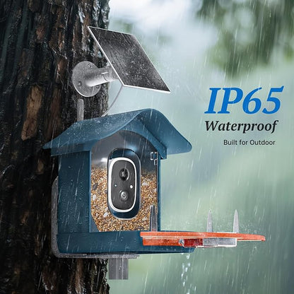 Smart Bird Feeder with Camera, 2K HD AI Identify Birds Species, Bird Watching Camera with Solar Panel, Auto Capture Bi rd Videos & Instant Notifications, Ideal Present for BirdLover