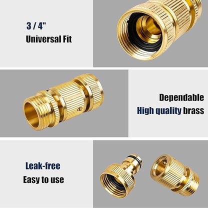 2PCS Garden Hose Quick Connect, Durable Quick Connect Hose Fitting, Heavy Duty 3/4 GHT Brass Quick Coupler for Pressure Washers, Sprinklers and Watering Systems
