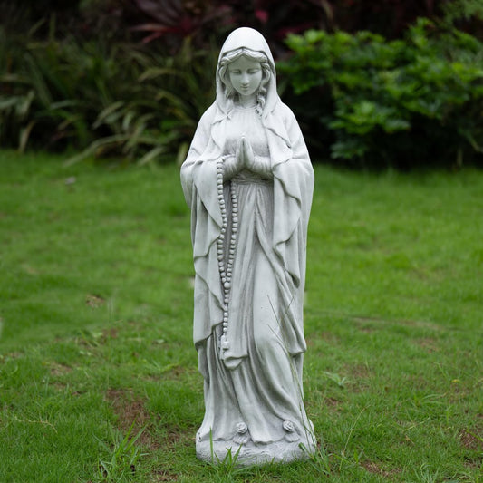 Outdoor Virgin Mary Statue, Large Garden Sculptures for Outside, Tall Praying Mother Religious Decorations for Home Yard Patio Lawn Hallway Decor, Grey