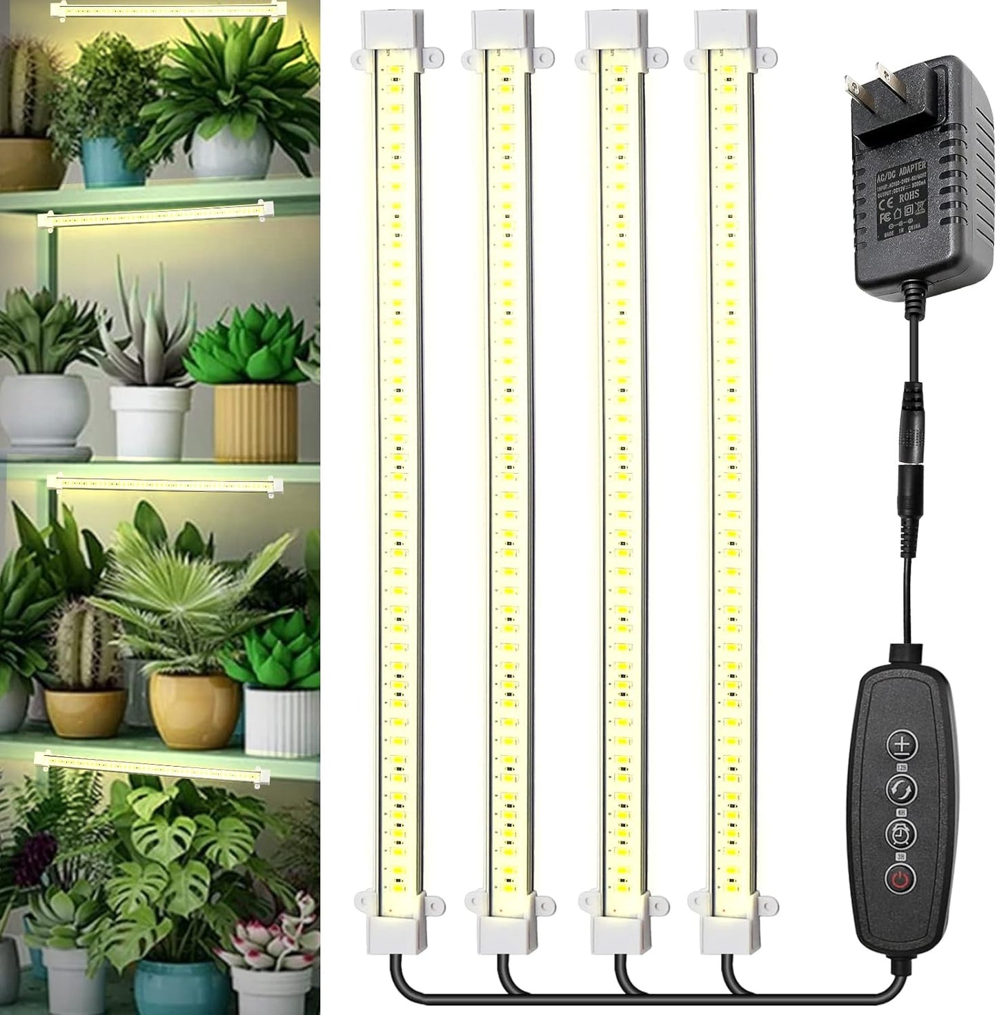 Full Spectrum Sunlight Growing Lamp Plants Grow Light Strips 4 Pack for Indoor Plants with Auto Timer 3/6/12H LED Grow Lights for Indoor Greenhouse Seedling, 16 Inches