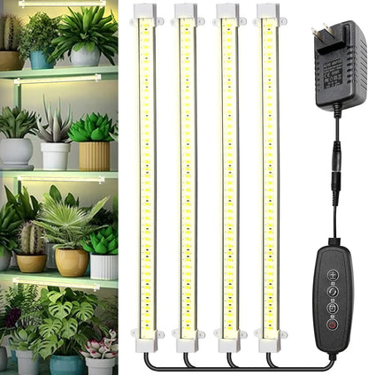 Full Spectrum Sunlight Growing Lamp Plants Grow Light Strips 4 Pack for Indoor Plants with Auto Timer 3/6/12H LED Grow Lights for Indoor Greenhouse Seedling, 16 Inches