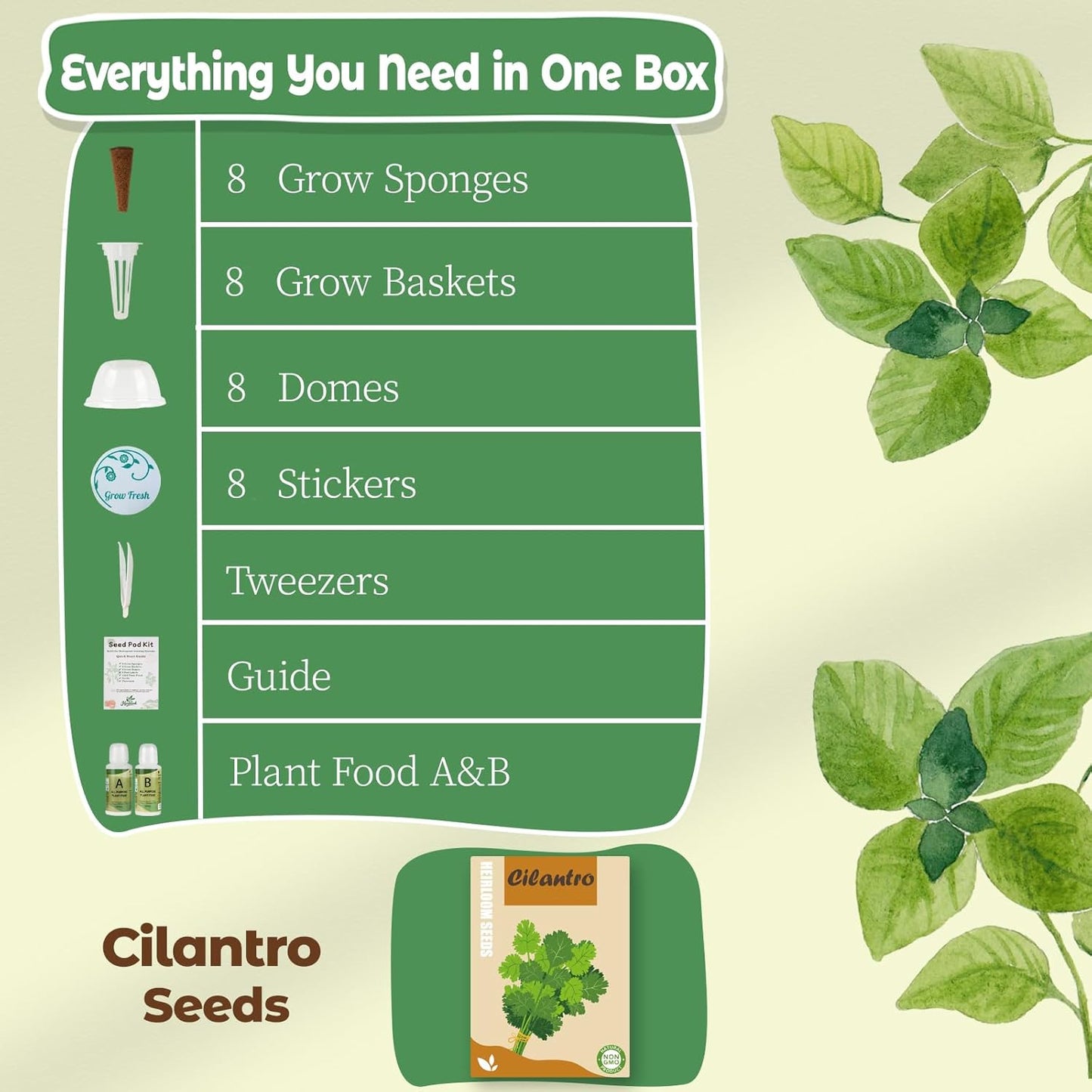 Cilantro Seed Pods Kit Hydroponic - Refill Herb Pod for All Indoor Garden, 8 Grow Pods with Seeds of Cilantro, Compatible with All Hydroponics Growing Systems