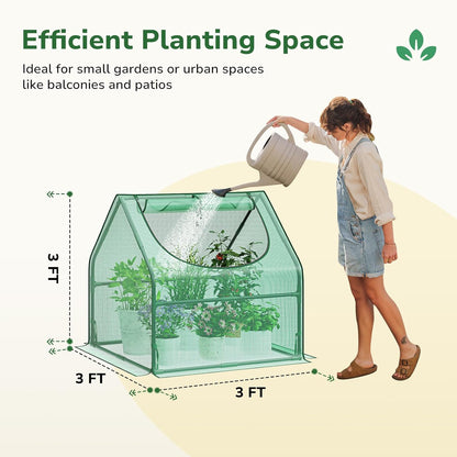 Greatbuddy Portable 3×3×3FT Mini Greenhouse, High-Density PE Plant Cover with Roll-up Zipper Window, Perfect for Indoor Outdoor Plant Growing