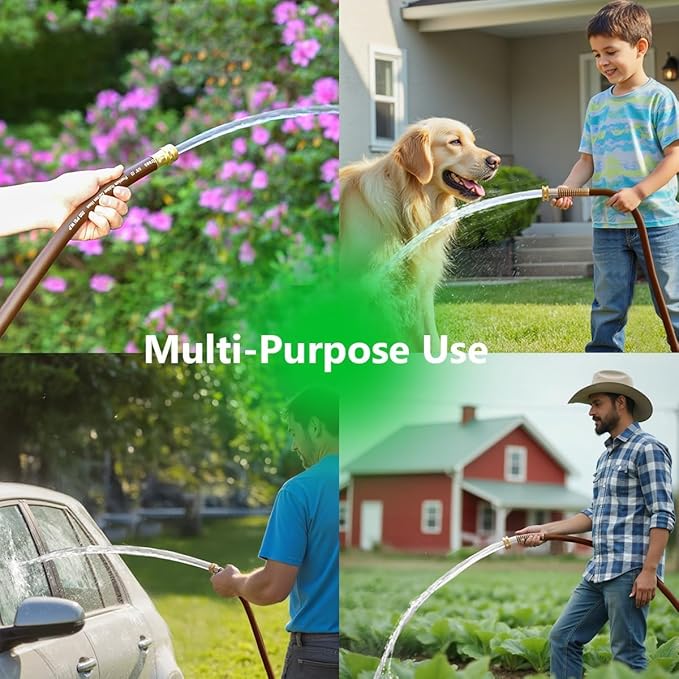 Garden Hose 90FT x 5/8", Heavy Duty Rubber Hose, Water Hose with Five Layered Braiding, Male to Female Fittings, 1000PSI Burst, 300PSI Working (Brown)