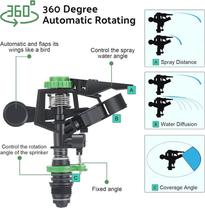 Pulsating Metal Spike Rotating Large Area Impact Sprinkler for Yard Lawn Garden (12, Black and Green)