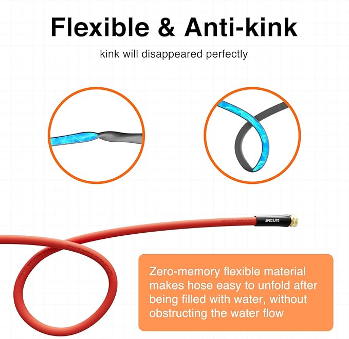 SPECILITE 3/4" Hot/Cold Short Leader Garden Water Hose 5 ft, -50℉-190℉, Flexible & Lightweight Rubber Pipes With 3/4" Brass Fittings for Yard, Outdoor, Farm, Red