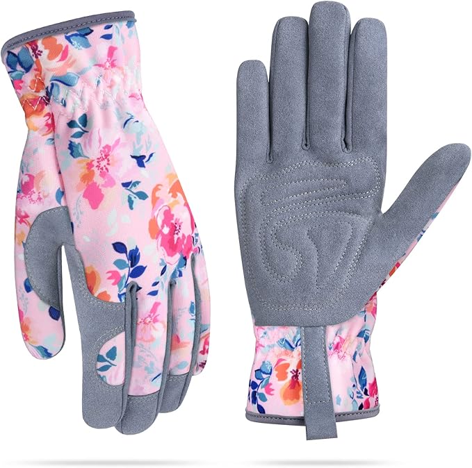 Womens Gardening Weeding Working Gloves, Leather Garden Glove for Women Thorn Proof No Stab for Digging, Planting,Pruning