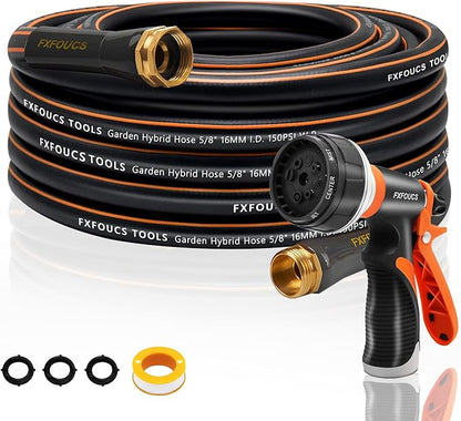 Heavy Duty Garden Hose – 5/8 Inch Flexible, Lightweight Hybrid Hose with 600 PSI Burst Pressure, Swivel Handle, and Durable Copper Male/Female Fittings (Black with hose sprayer, 50FT)