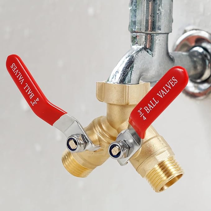 Heavy-Duty Dual-Port Garden Hose Splitter, 304 Stainless Steel Long-Handle Outdoor Full-Flow Hose Manifold, Y-Style Valve with 3/4-Inch GHT Threads