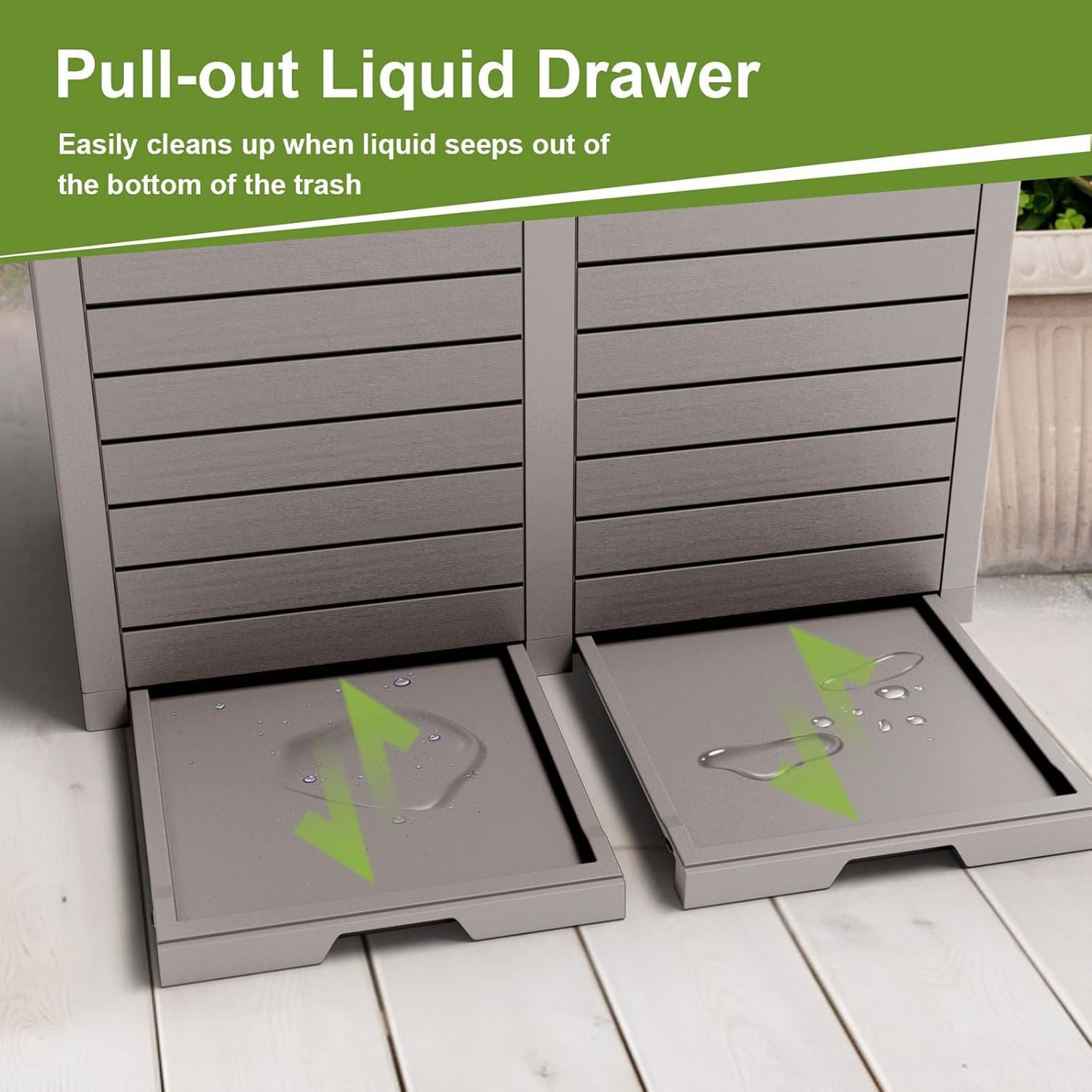 Outdoor Trash Can with lid, Waterproof, UV-Resistant Resin Garbage Can, Lockable Lid and Drip Tray, Animal-Proof, for Patio, Kitchen, Backyard and Deck (Grey, 62 Gallon)