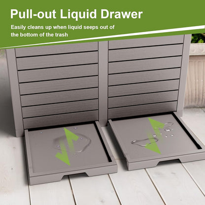 Outdoor Trash Can with lid, Waterproof, UV-Resistant Resin Garbage Can, Lockable Lid and Drip Tray, Animal-Proof, for Patio, Kitchen, Backyard and Deck (Grey, 62 Gallon)