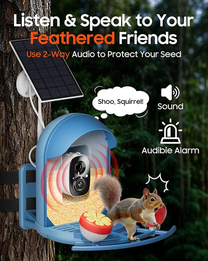 Camii Bird Feeder with Camera, Smart Birdfeeder with AI Identify Birds Species, 2K HD, Solar Powered, Night Vision, Real-Time Alert, IP66 Waterproof for Backyard Bird Watching Enthusiasts (Blue)