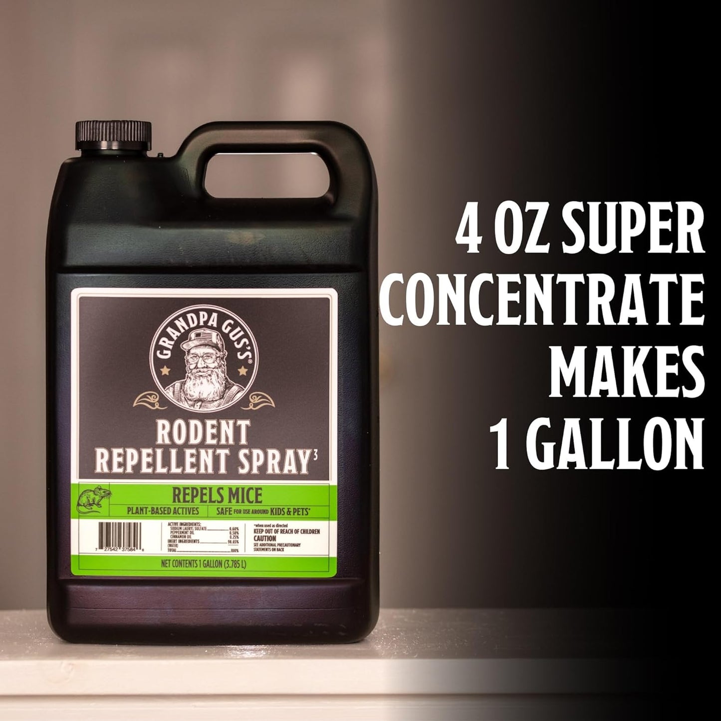 Grandpa Gus's Rodent Repellent Bundle: 1 Gallon Ready-to-Use Spray with Sprayer and 4 oz Super Concentrate (Makes 1 Gallon) for Natural and Effective Rodent Defense in Home and Garage