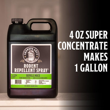 Grandpa Gus's Rodent Repellent Bundle: 1 Gallon Ready-to-Use Spray with Sprayer and 4 oz Super Concentrate (Makes 1 Gallon) for Natural and Effective Rodent Defense in Home and Garage