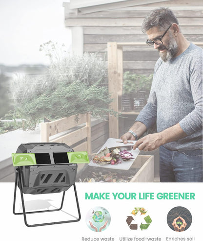 Garden Compost Bin from BPA Free Material, Dual Rotating Outdoor Composting Tumblers (43 Gallon,Green)