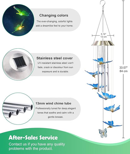 Nacome Wind Chimes for Outside: Tubes Memorial Wind Bell Birthday Gifts for Mom Mother Grandma Women Christmas,Yard Garden Decor Indoor/Outdoor(Butterfly)