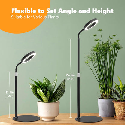 Desk Top Grow Lights for Indoor Plants,Full Spectrum Table Plant Light,24.2" Telescope Stand,UV LED Red Blue Halo Growing Lamp,Adjustable Gooseneck,Auto Timer,3 Lighting Modes,10-Level Dimmable