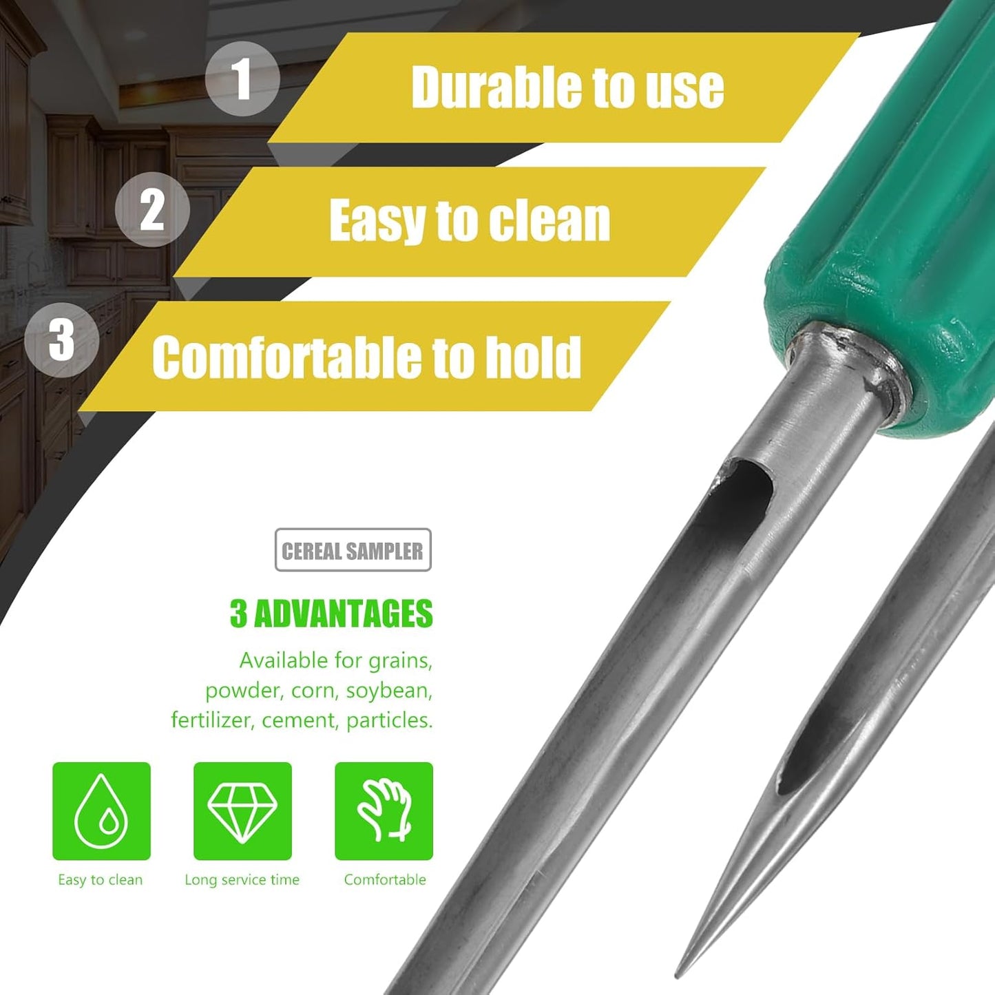 Grain Sampler Soil Probes Grain Sampling Probe Grain Powder Sampler Grain Thief Sampler Wheat Sampler Agriculture Powder Sampler Grain Probe Sampler Corn Sampler Stainless Steel