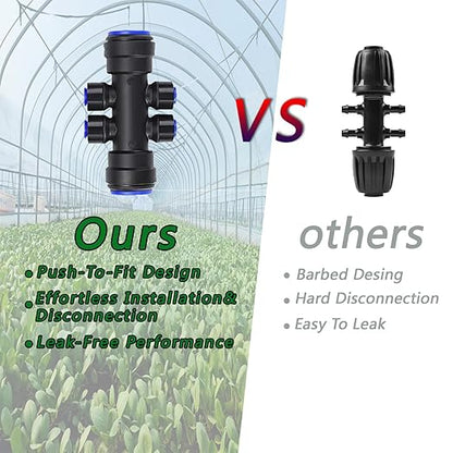 233FT Drip Irrigation System Kit with Quick-Connect System,33FT 1/2" Mainline & 200FT 1/4" Tubing,Brass Y-Type Splitter,Adjustable Nozzle Types.Efficient Sprinkler System Kit