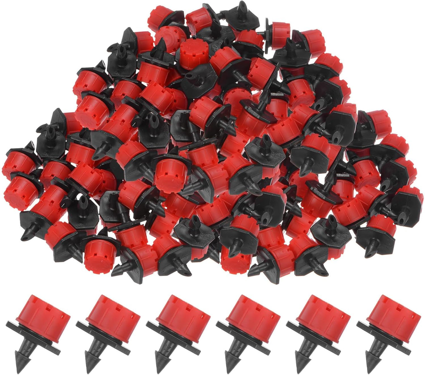 200-Pack 360 Degree Adjustable Irrigation Dripper, 1/4 Inch Barbed Emitter Drip Sprinklers for Garden/Greenhouse/Flower Bed/Watering System, Anti-Clogging Emitters [Red]