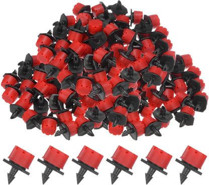 200-Pack 360 Degree Adjustable Irrigation Dripper, 1/4 Inch Barbed Emitter Drip Sprinklers for Garden/Greenhouse/Flower Bed/Watering System, Anti-Clogging Emitters [Red]
