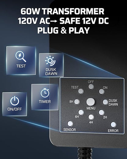 DEWENWILS 12V Landscape Lighting kit, 1x120W Transformer with Dusk to Dawn Photocell Sensor+8x3.2W Aluminum Low Voltage Pathway Lights, 100FT Wire+8 Pack Connector for Patio Yard Garden