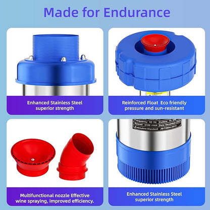 15000 GPH Pond Fountain Aerator - Fully Automatic 110V, 750W (1HP) Floating Fountain and Pond Aerator for Large and Small Outdoor Ponds and Lakes - Pond Fountain with 100 Feet Power Cord.