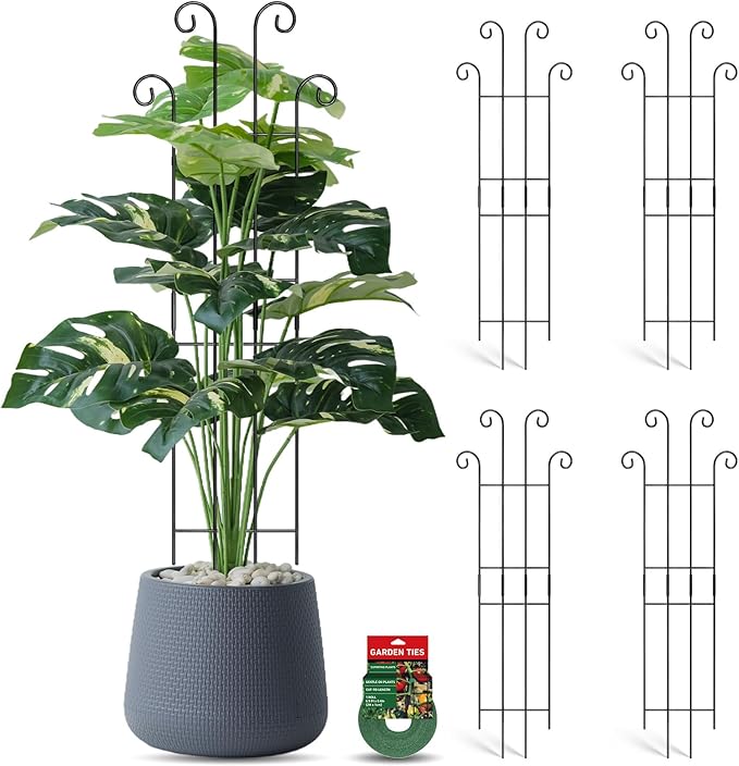 Coomin 32.6in Monstera Plant Support Stakes for Outdoor Plants, Garden Trellis for Climbing Plants, Metal Stakes for Potted Plants Pothos Plant Climber Support, 4P