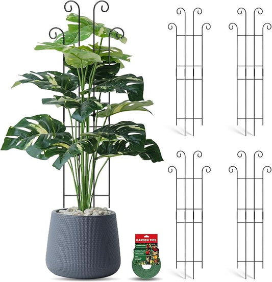 Coomin 32.6in Monstera Plant Support Stakes for Outdoor Plants, Garden Trellis for Climbing Plants, Metal Stakes for Potted Plants Pothos Plant Climber Support, 4P