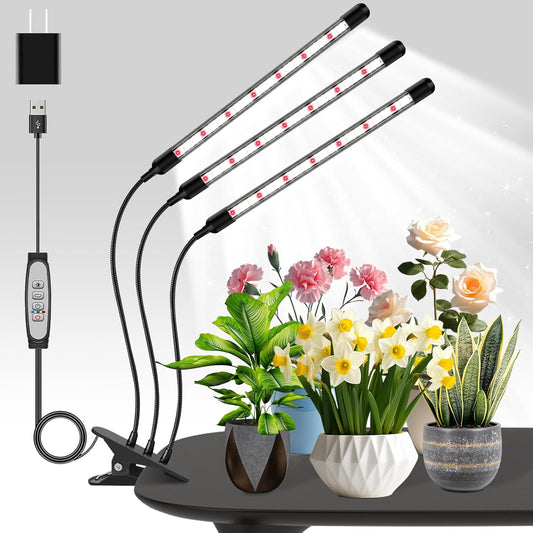 Tri-Heads Grow Lights for Indoor Plants, Full Spectrum Plant Lights for Indoor Growing with Adjustable 360° Gooseneck, 6/12/18H Timer & Dimming for Seedlings, Succulents, and Houseplants.