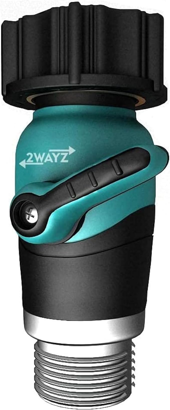 2WAYZ Heavy Duty Garden Hose Connector with On/Off Switch - Water Flow Control Adapter for Outdoor Use - Durable Brass Fitting with Hose Valve Shut-Off Handle for Quick Adjustments