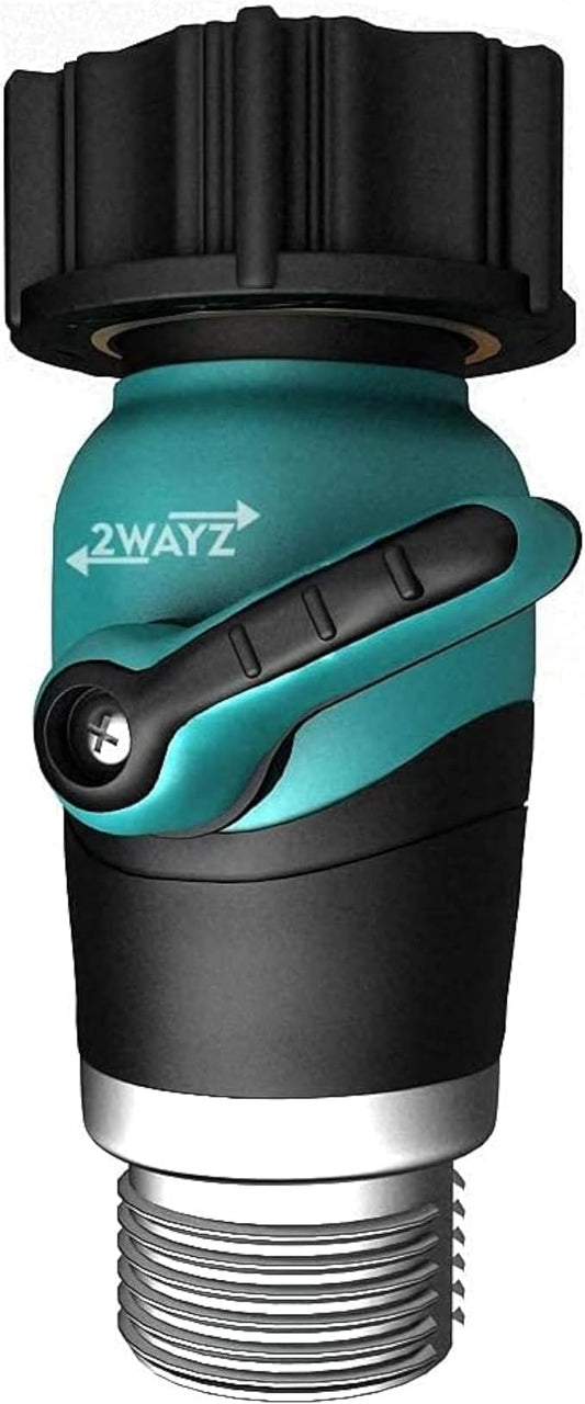 2WAYZ Heavy Duty Garden Hose Connector with On/Off Switch - Water Flow Control Adapter for Outdoor Use - Durable Brass Fitting with Hose Valve Shut-Off Handle for Quick Adjustments
