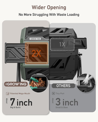 THEGROW'ING Updated 43 Gallon Compost Bin Outdoor, Fast Assemble Tumbling Composter, Dual Chamber Composter Tumbler, Rotating Compost Bin for Outside, Backyard, Garden and Yard, Green