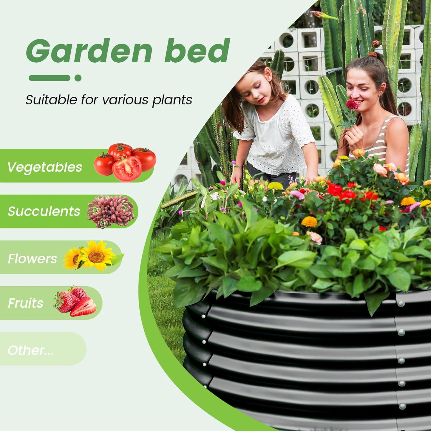 Land Guard 4×4×2ft Galvanized Raised Garden Bed Kit, Round Galvanized Planter Raised Garden Boxes Outdoor, Large Metal Raised Garden Beds for Vegetables, Grey