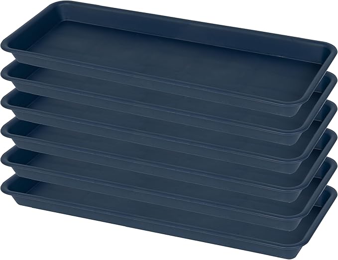6 Pack of Plastic Plant Tray Saucer Rectangular, Planter Trays Saucers for Indoors Outdoor, Plant Water Drip Tray for Flower Pot Planter, Windowsill Trays (6.5 X 13 Inch, Blue)