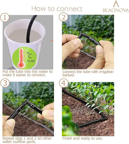 BEADNOVA Drip Irrigation Parts 20 Pcs 1/4 Inch Barbed Elbow Couplings Fittings Drip Line Connectors for 1/4 Inch Irrigation Tubing Garden Watering System (20pcs)