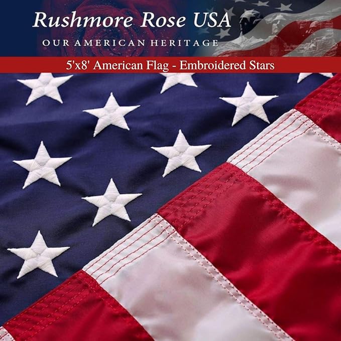 American Flags for Outside 5X8 American Flag 100% Made in USA -Heavy Duty Flags Outdoor with Embroidered Stars and Sewn Stripes 5x8 US Flag for High Wind- All Weather Flags
