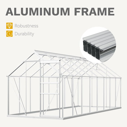 DWVO 6x16FT Polycarbonate Greenhouse Heavy Duty Green Houses Outdoor Aluminum Greenhouses with Sliding Doors Vent Window Walk-in Greenhouse Large Sun House for Garden Backyard, Matte Sliver