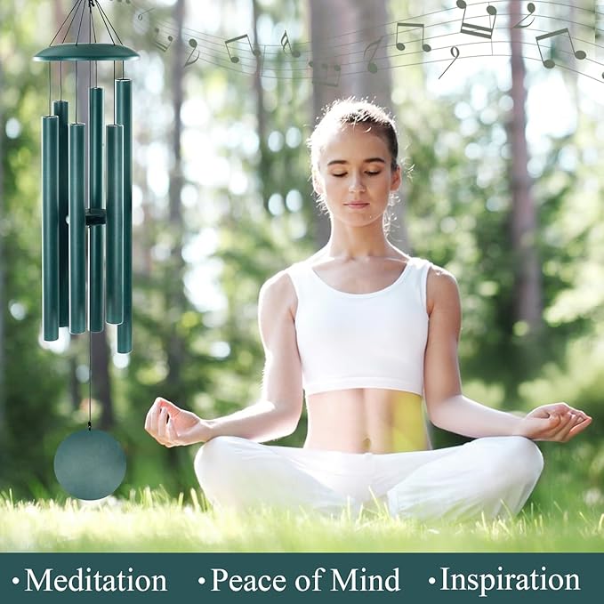 ASTARIN 45in Wind Chimes for Outside，Memorial Wind Chimes Large with 6 Heavy Tubes,Sympathy Gifts, Large Deep Tone for Garden Hanging Decor, Gift for Mom Women Grandma Neighbors,Green