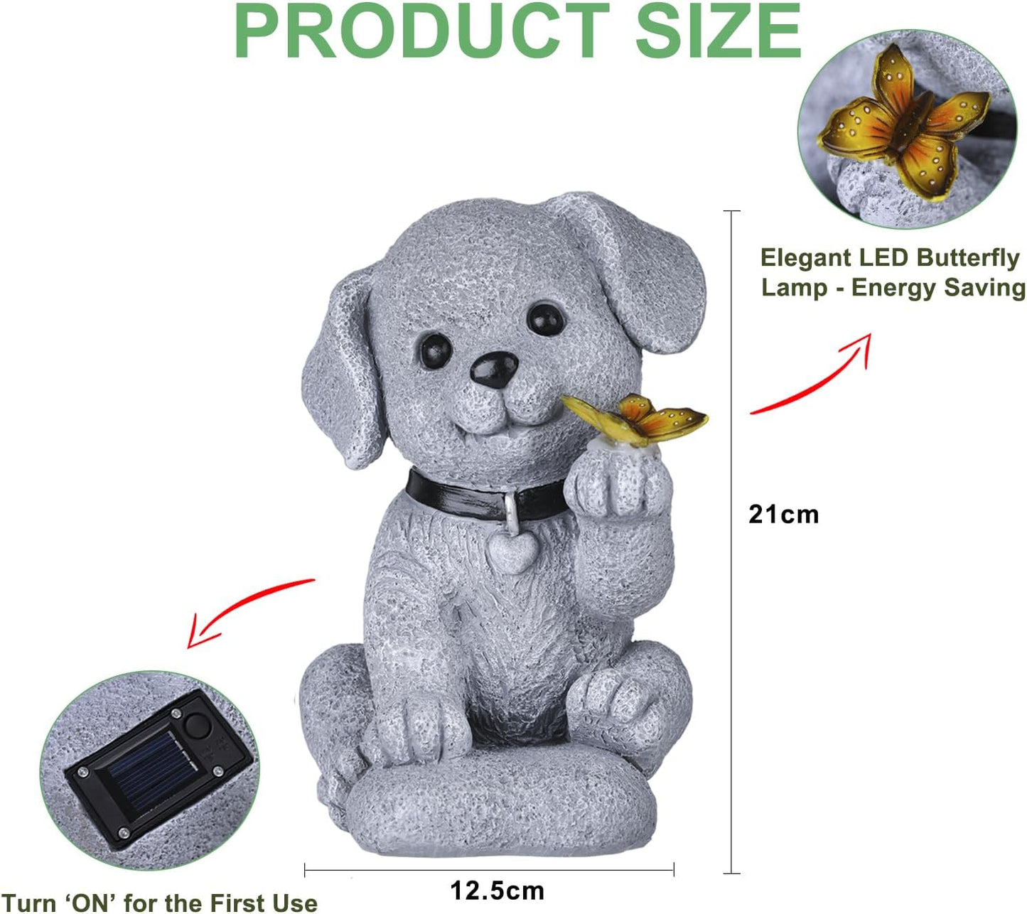 Solar Dog Statue with Butterfly – Outdoor Garden Decor for Home, Patio, Yard, Balcony, or Porch – Ideal Gifts for Women, Mom, Grandma – Housewarming Surprise