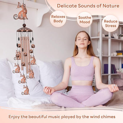 Cat Wind Chimes for Outside, Large Cat Garden Decor Outdoor Wind Chime, Memorial Decor for Women Cat Lover, Kitty Metal 40" Outdoor Windchimes for Lawn, Porch, Patio, Yard, Christmas