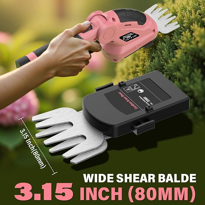 SOYUS Cordless Hedge Trimmer, 2 in 1 Electric Hedge Trimmers & Grass Shears, 7.2V Lightweight Shrub Trimmer Cordless with Battery and Charger, Ideal for Garden, Yard and Lawn - Pink