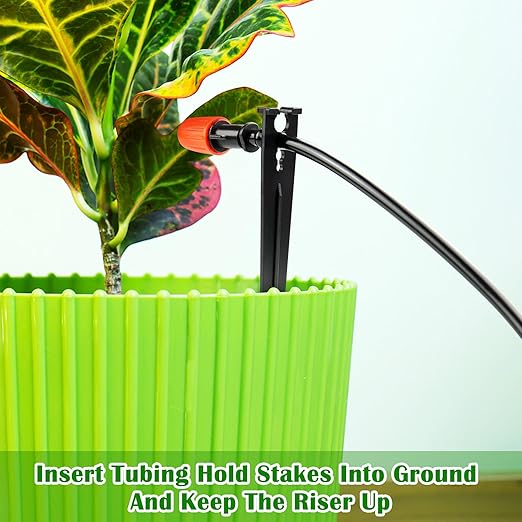 100 Pieces Drip Irrigation Support Stakes for 1/4 Inch Tubing: 1/4'' Drip Tube Holder Stakes for Irrigation Hose Emitter Support Greenhouse Garden Vegetable Flower Beds Herbs Growing