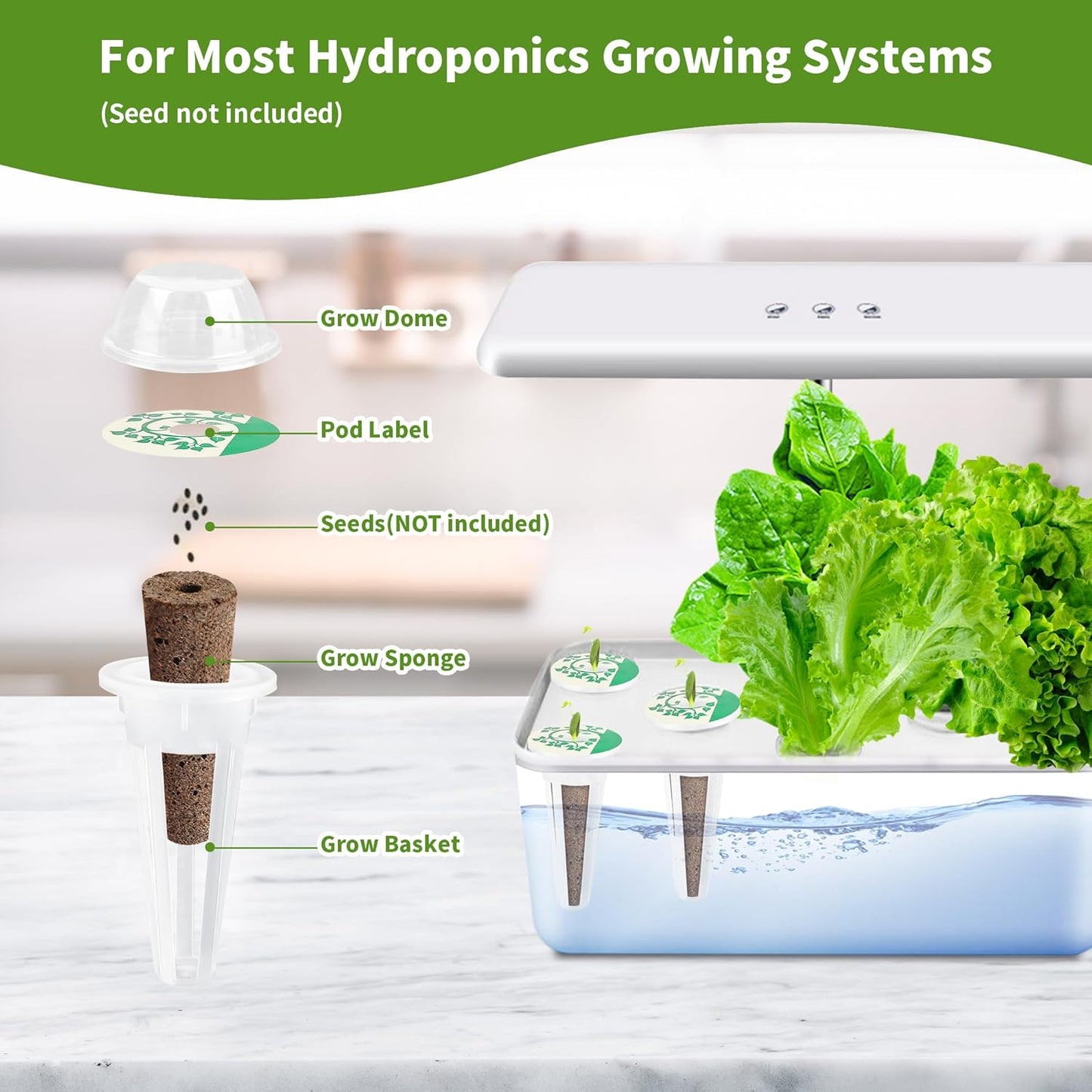 106 pcs Seed Pod Kit for Aerogarden,Grow Anything Kit for Indoor Hydroponics with 30 Grow Sponges,30 Pod Labels,15 Grow Baskets,15 Grow Domes,15 Tags,1 Tweezer.