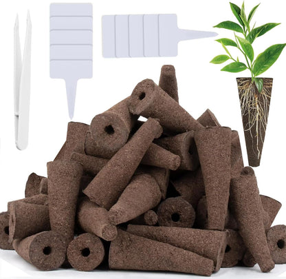 61 Pack Grow Sponges, Replacement Root Growth Sponges Seed Pods Compatible with AeroGarden, Compatible with Hydroponics Growing System Kit, Includes 10 Plant Labels and 1 Tweezers