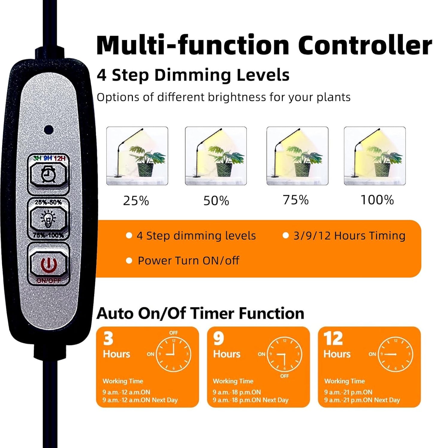 Grow Light for Indoor Plants with Timer, 28.7" Flexible Gooseneck Plant Light for Desk, 4-Dimming Levels & Auto 3/9/12H Timer, USB Powered Office Grow Light for Succulents, Herbs, Monstera