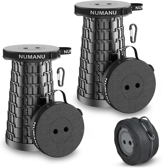 NUMANU 2025 Upgraded Collapsible Stool, 2.5"-18" Max 620lb Portable Folding Stool, Height Adjustable Retractable Telescopic Seat (2Pack Hard Seat + Accessories)