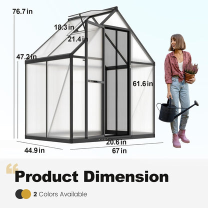 KING BIRD Greenhouse for Outdoors, 4x6 FT Polycarbonate Walk-in Green House, Quick-Setup Aluminum Frame UV Resistant Panel for Outside Garden Backyard W/ Lockable Screen Door, Vent, Black