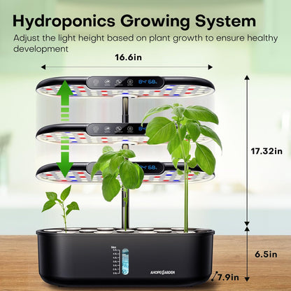 Ahopegarden Hydroponics Growing System kit: 12 Pod Indoor Herb Garden with Smart Environmental Detection，LED Grow Light，LCD Display，Hydroponic Planter for Vegetables，Herb，Lettuce，Home Gardening